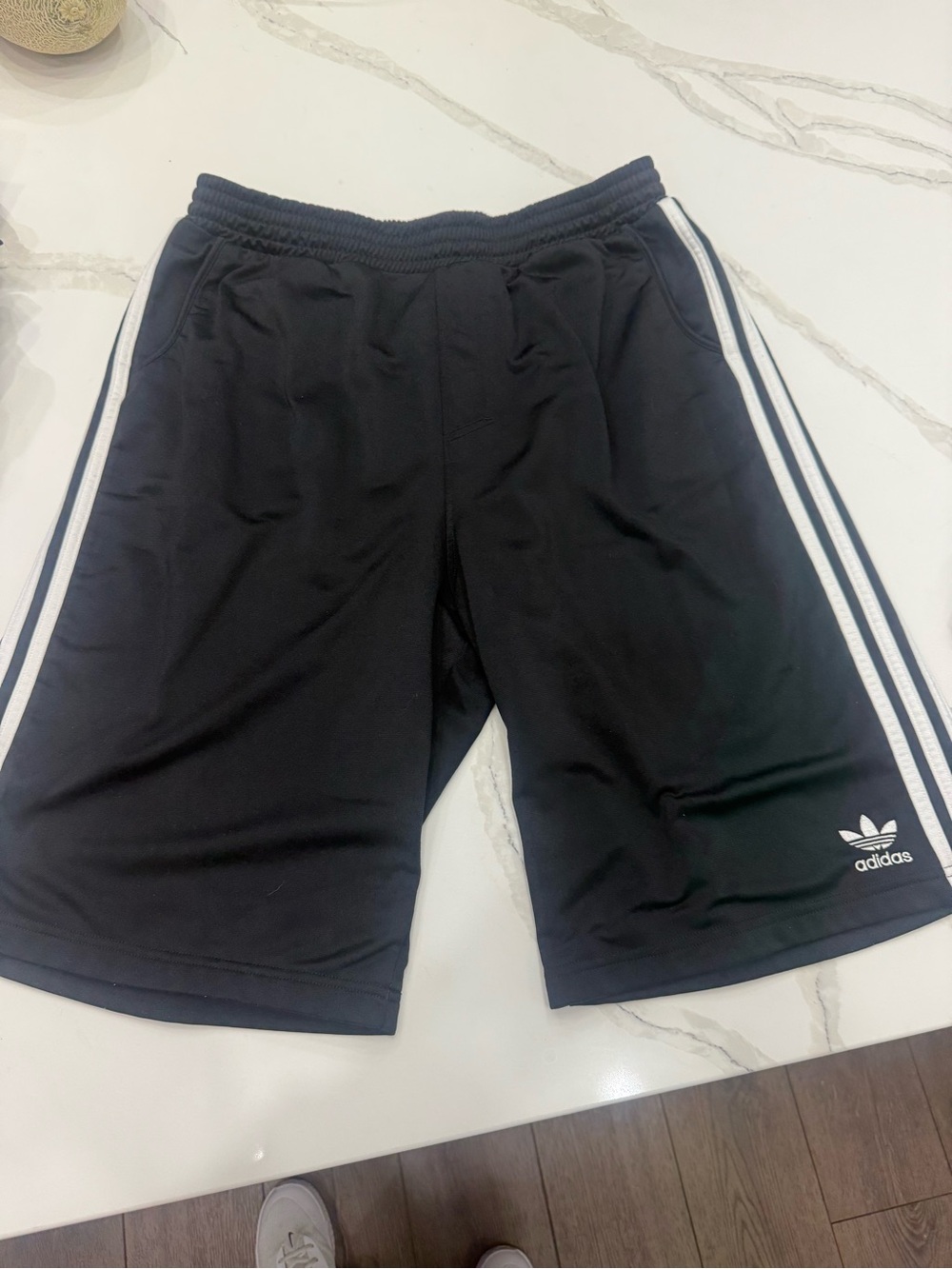 adidas Black Athletic Short and Jacket Set with White 3-Stripes.